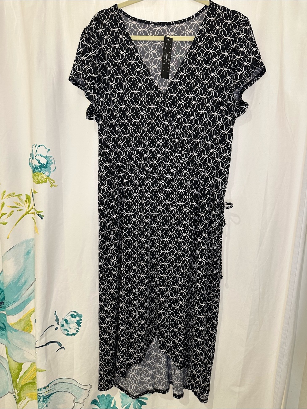 Sara Michelle Black Midi Dress with White Geometric Print